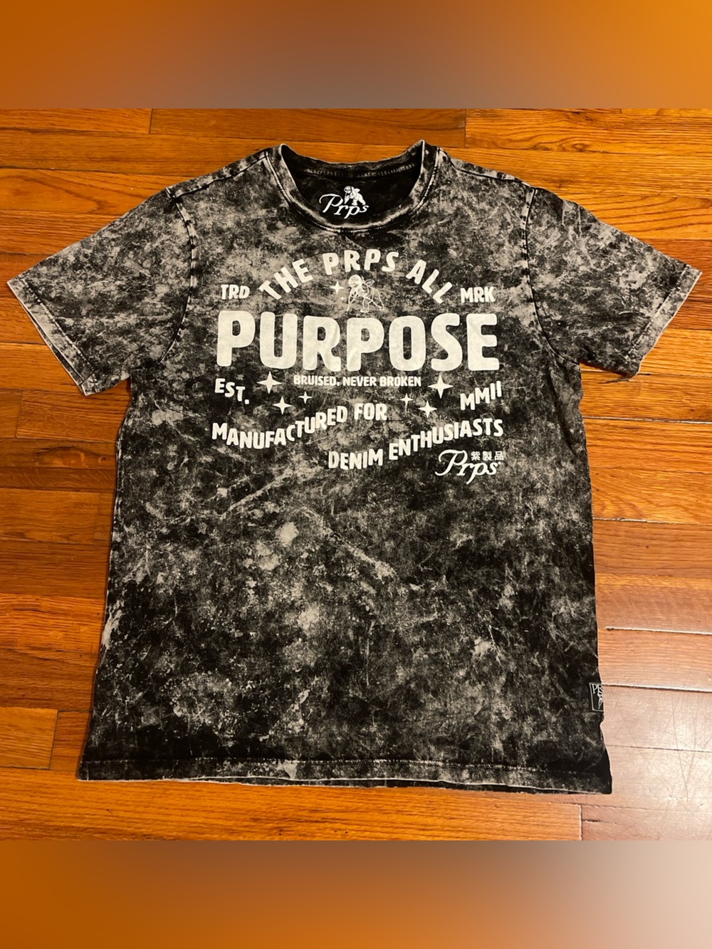 PRPS Black Acid-Wash "PURPOSE" Graphic Tee with White Print